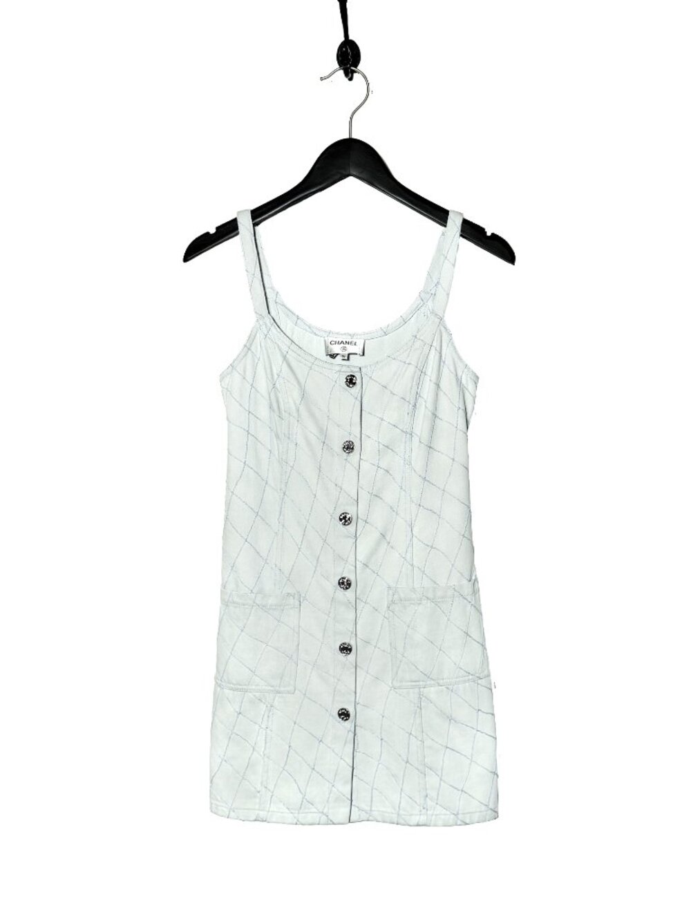 Chanel 2026 Coco Beach Light Blue Checkered Denim Tank Dress